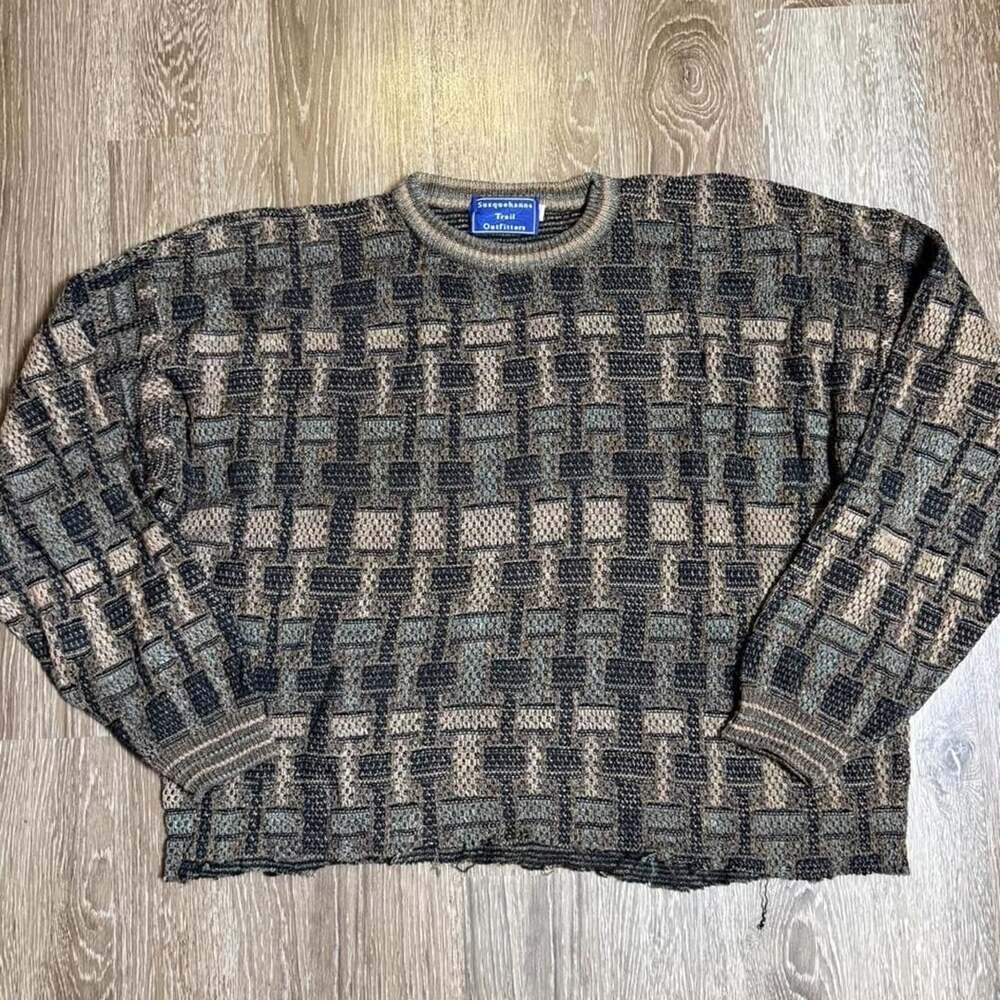 Susquehanna Trail Outfitters Geometric Sweater XL Brown Black 90s Boho